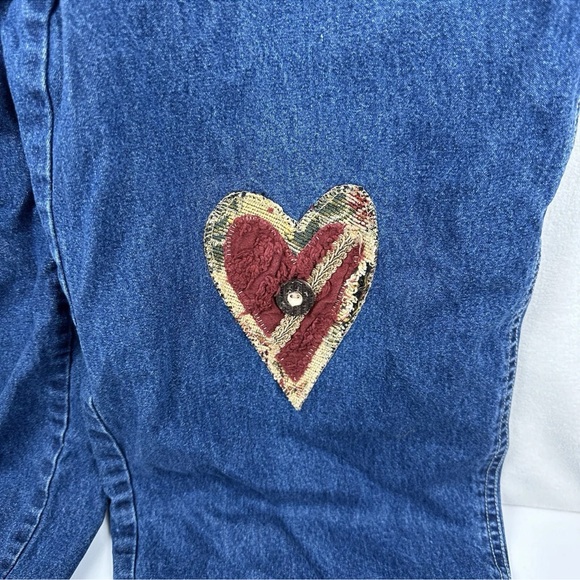 Scrap Work Country Clothing XL Denim Overalls Cropped Fringe Hearts RARE Cottage - Picture 6 of 14